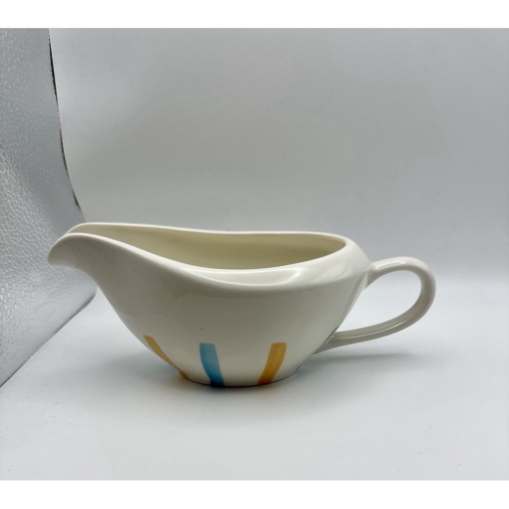 Vintage Hand painted Gravy Boat, Blue And Orange Stripes